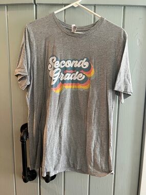 Bella Canvas Gray Graphic T-Shirt with Teal and White Print